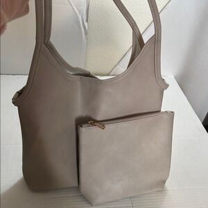 STREET LEVEL SOFT FAUX LEATHER AND INSIDE POUCH IVORY BUCKET BAG
